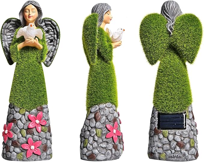 ASAWASA Angel Garden Figurine - Outdoor Statue, Solar Garden Sculpture with Angel of Peace Resin Praying Angel Art Decor for Patio, Lawn, Yard, Porch