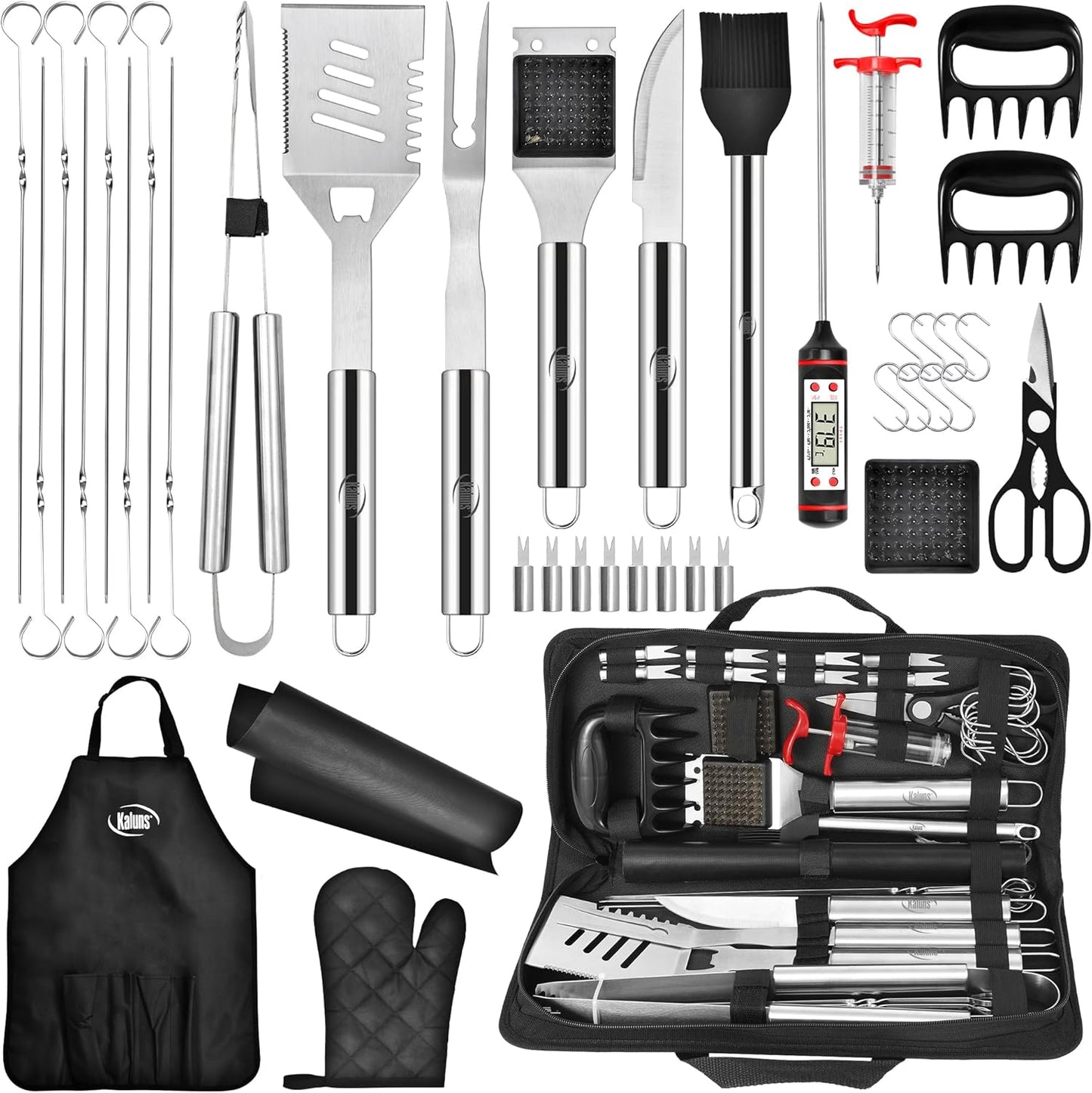 Kaluns BBQ Accessories, Complete Grill Set Grilling Gifts for Men Dad, 40 Pcs Premium Heavy Duty Stainless Steel Barbecue Grill Accessories for Outdoor Grill for Men Dad