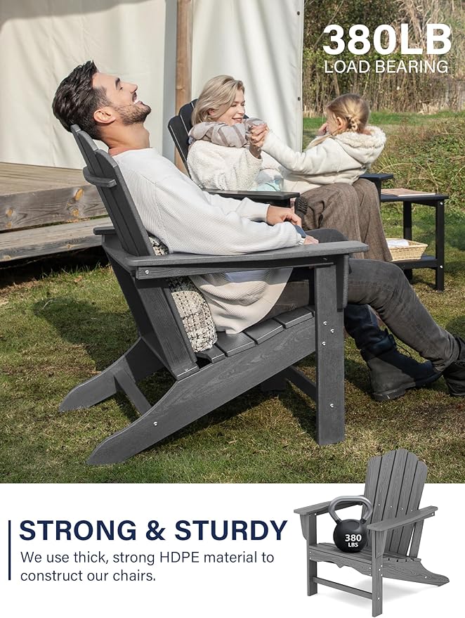 KINGYES HDPE Adirondack Chair Set of 2, Classic Oversize Adirondack Chair, Grey