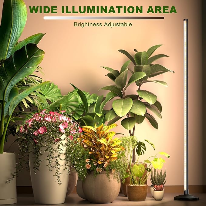 bedee LED Grow Light for Indoor Plants: 50 Inch Full Spectrum Plant Lights for Seed Starting with Timer and 10 Level Dimmable Standing Plant Growing Lamp for Greenhouse with Hanging Accessories