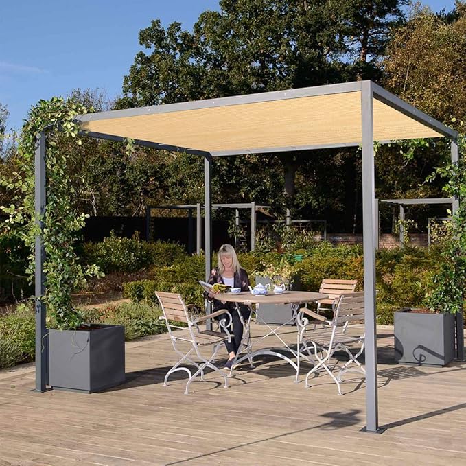 Eden's Decor Straight Flat-Edged Sun Shade Sail Rectangular 11' x 22' Beige UV-Blocking Outdoor Canopy Fabric Cloth Awning for Pergola Patio Garden Backyard Custom Size