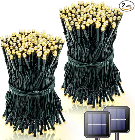 42.7Ft Warm White Solar Lights Outdoor, 2 Pack Total 200 LED Twinkle Solar Tree Lights, 8 Modes Solar String Lights for Outside Tree Patio Yard Wedding Garden Decorations