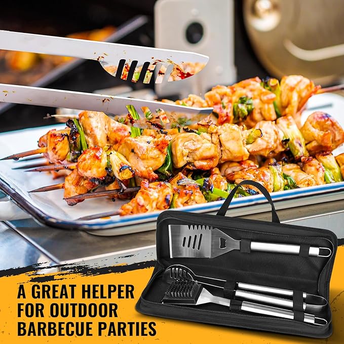 BBQ Grill Tools Set 16-inch Heavy Duty, 3 Pcs - Barbecue Utensils Kit for Camping, Kitchen, Outdoor Cooking,Suitable as a Gift for Men, Fathers, Friends
