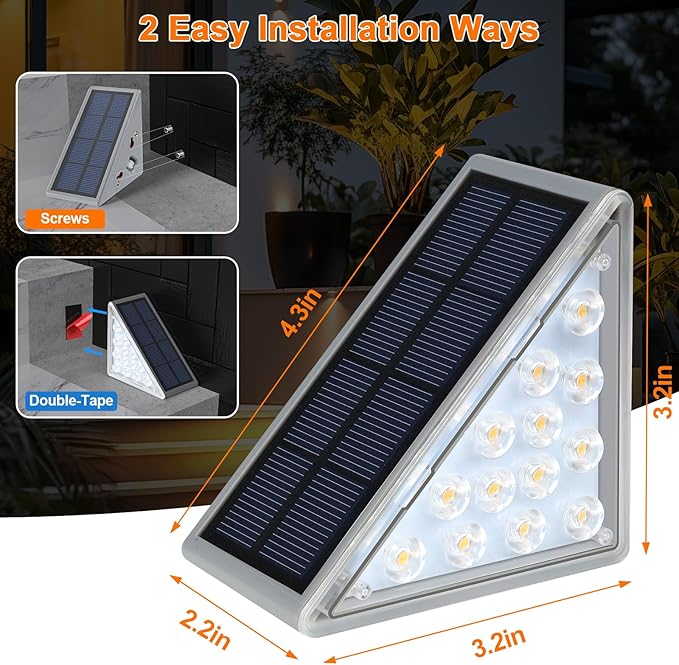 Solar Step Lights for Outside Waterproof IP67, Outdoor Stair Light 6 Pack, Solar Stair Lights Outdoor LED Outdoor Step Light Decor for Sidewalk, Deck, Front Door, Patio, Garden