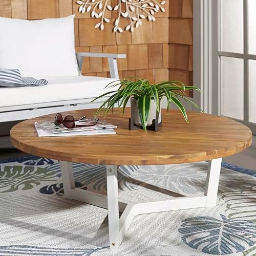SAFAVIEH Outdoor Leo Wood Coffee Table, 39.4" Natural/White PAT7319A - Image 2