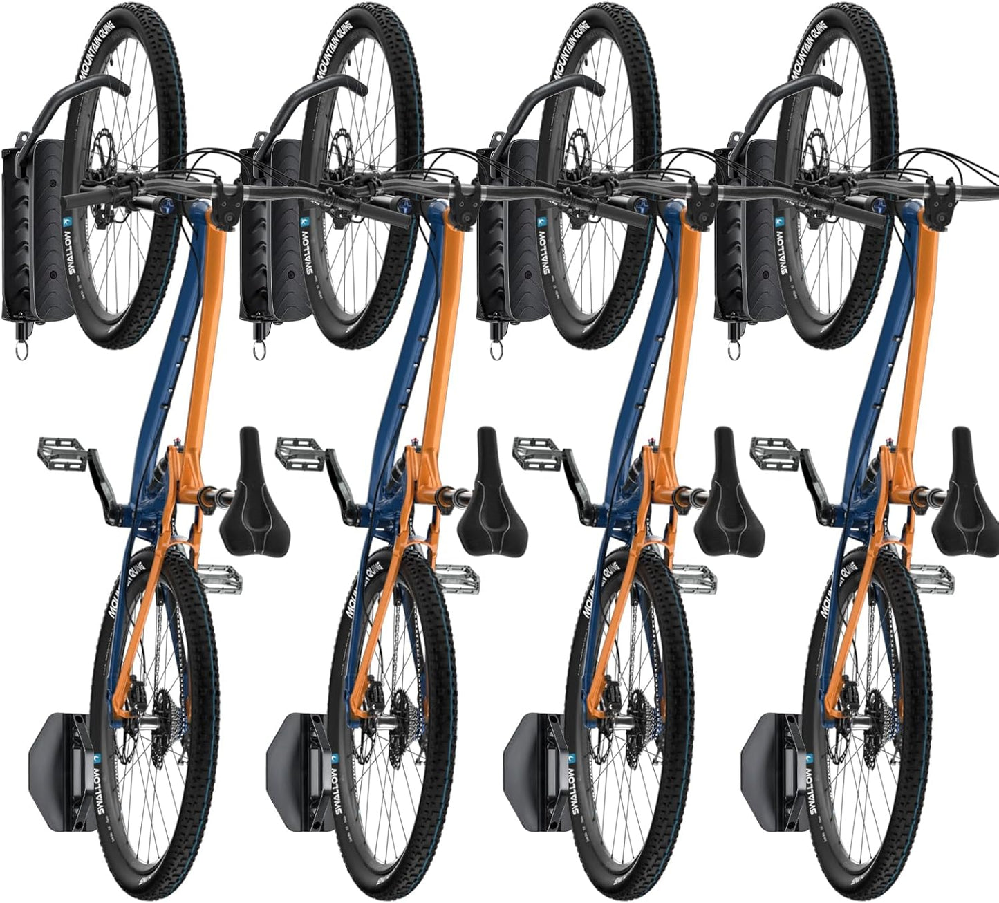 Bike Rack Garage,Bike Wall Mount, 150° Swivel & Space-Saving Vertical Bike Hangers for Storage, Sturdy Bike Stand Holds Up to 66lbs, Easy to Install, 4 Pack