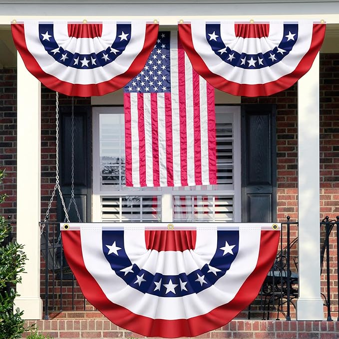 3x6 Ft 6 Pack American Pleated Fan Flag, Patriotic Half Fan Banner American Flag Decoration Bunting for Outside Red White and Blue Decor Independence Day Memorial Day 4th of july Decorations