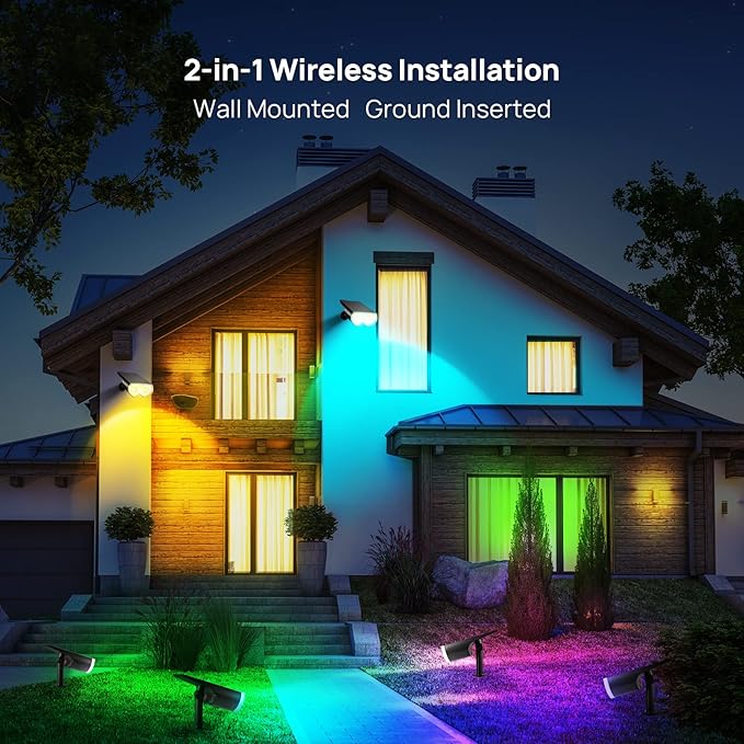 Consciot Solar Spot Lights Outdoor, Halloween Decorations 16 LEDs IP67 Waterproof Color Changing Solar Outdoor Lights, 8 Colors, 2-in-1 Adjustable Wall Lights for Garden Yard Pathway, 6 Pack(RGB)
