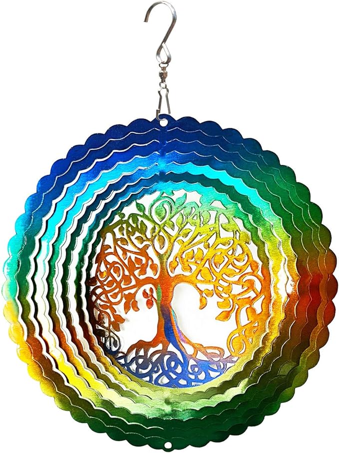 FONMY Stainless Steel Wind Spinner Worth Gift Indoor Outdoor Garden Decoration Crafts Ornaments,6 Inch Multi Color Tree of Life Wind Spinners