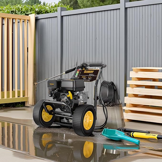 BLUBERY 3600 PSI Gas Pressure Washer, 2.7 GPM Heavy Duty High Power Washer, 30Ft Pressure Hose&Soap Tank,5 Pressure Nozzles,Black
