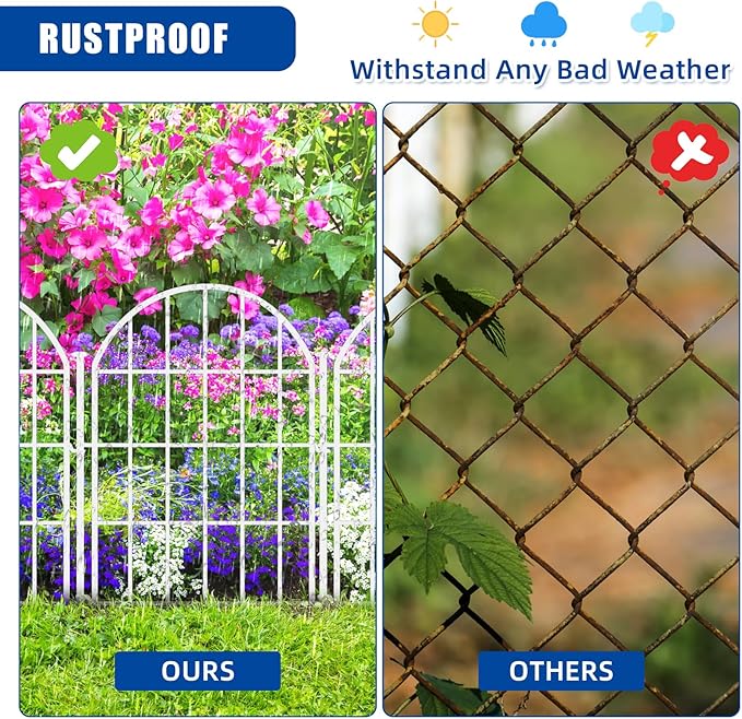 26 Pack Decorative Garden Fence, 17in X 28ft Arched No Dig Fence Border, Garden Edging Border, Rustproof Metal Animal Barrier with Ground Stake for Dog, Rabbit, Outdoor Yard Patio Decor, White