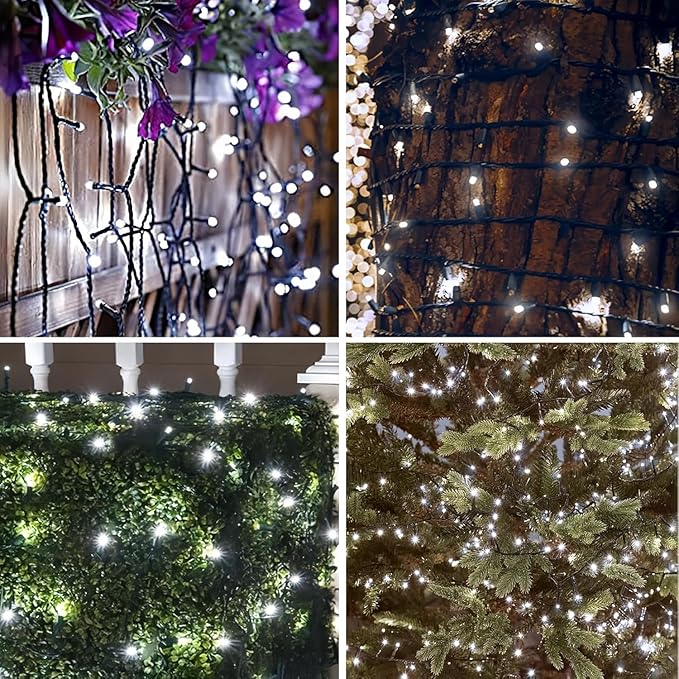 4 Pack 400 LED Solar String Lights for Outside, Solar Christmas Lights Outdoor Waterproof, Green Wire Twinkle Light with 8 Lighting Modes for Xmas Tree Wedding Party Garden Decorations (Cool White)
