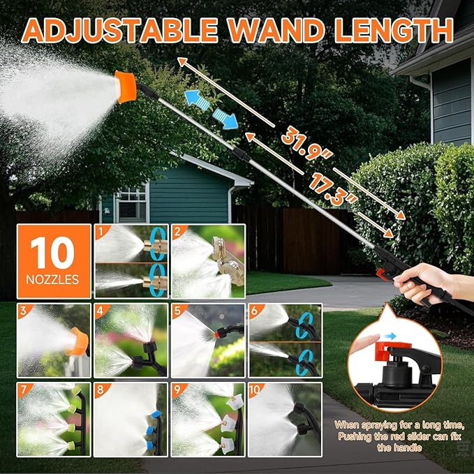 10.6 Gallon Battery Powered Sprayer with Double Professional Pump, Portable Sprayer with Wheels,0-94 PSI,12V 8Ah Battery,Adjustable HD Wand and 10 Nozzles for Weeding, Spraying, Cleaning