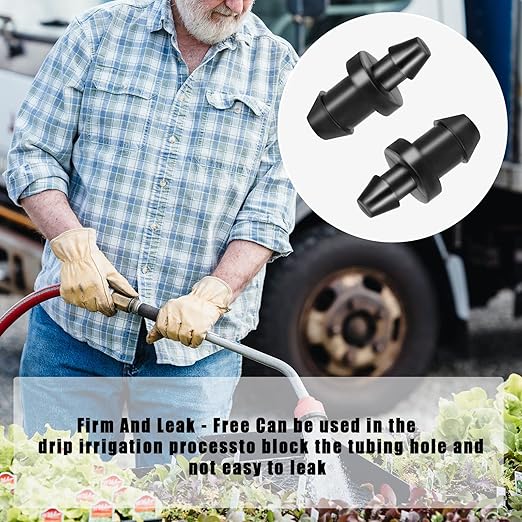 AIEX 100pcs Drip Irrigation Plugs, 1/4" Drip Tubing End Cap Irrigation Stopper Goof Hole Plugs Drip System Parts for Home Garden Lawn (Black)