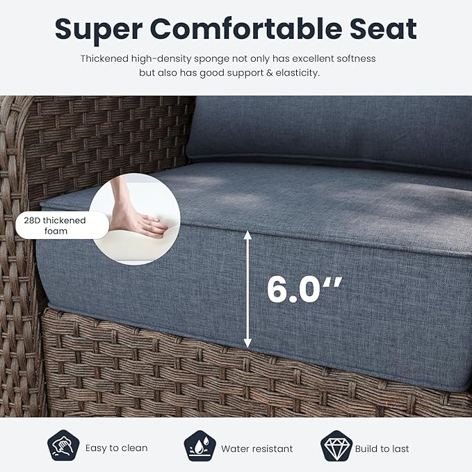 5 Pieces Outdoor Patio Furniture Sets with Rocking Swivel Chairs with 6-inch Thick Cushion and Fire Pit Table for Deck Lawn