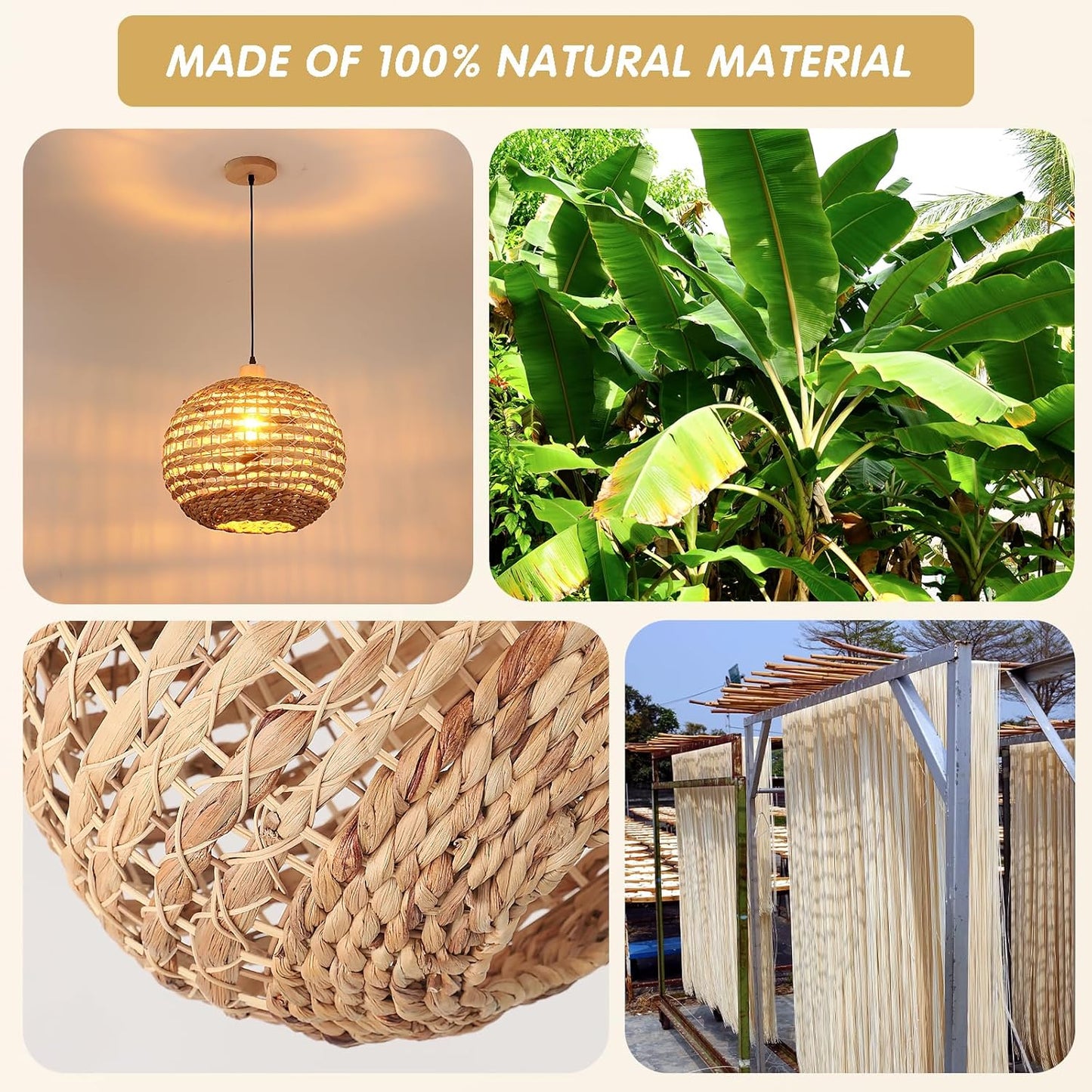 Boho Pendant Lights Kitchen Island Rattan Lights Fixture for Dining Room 15.8" Hand-Woven Chandelier Weaving Hanging Ceiling Light for Restaurant Living Room Bedroom Foyer Hallway