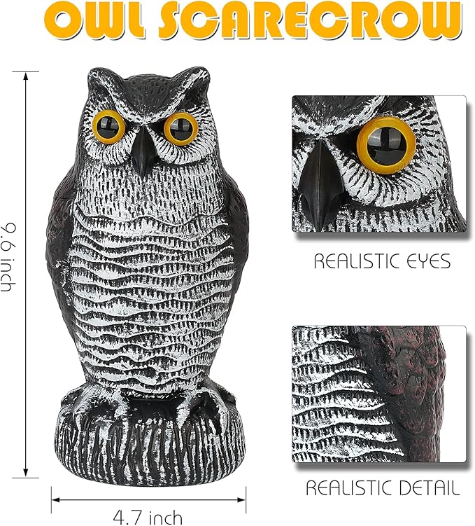 3-Pack Owl Decoys for Bird Deterrent - Weatherproof Bird Repellent Devices for Outdoor Use - Plastic Owls to Scare Birds Away and Control Garden Pests