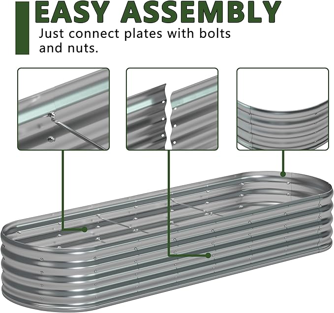 9x3x1.3 Oval Galvanized Raised Garden Bed,Outdoor Planter Box Metal Patio Kit Planting Bed for Vegetables Flowers and Succulents