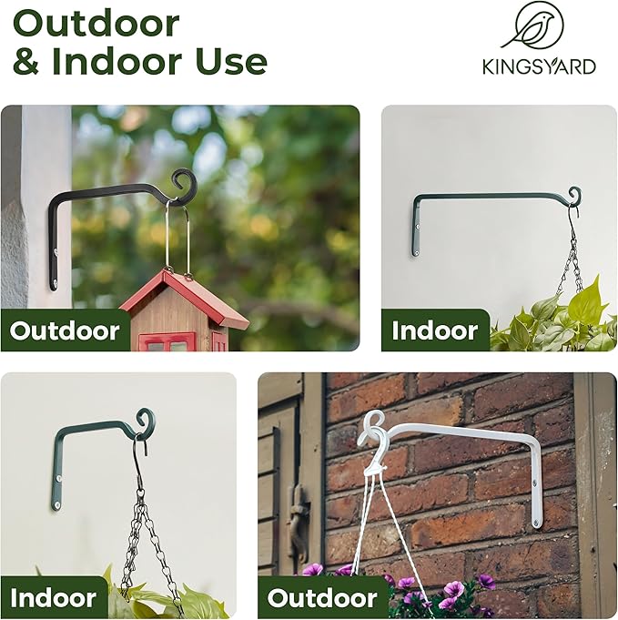 Kingsyard 2-Pack Wall Plant Hanger Outdoor - Heavy Duty Metal Hanging Bracket Hooks for Hanging Plant Bird Feeders Lanterns Wind Chimes Outdoor & Indoor, 15-Inch/Black