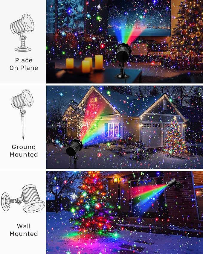 Laser Christmas Projector Lights Outdoor, Christmas Decorations Stars Light Show, Holiday Projector Decorations for House/Garden/Party