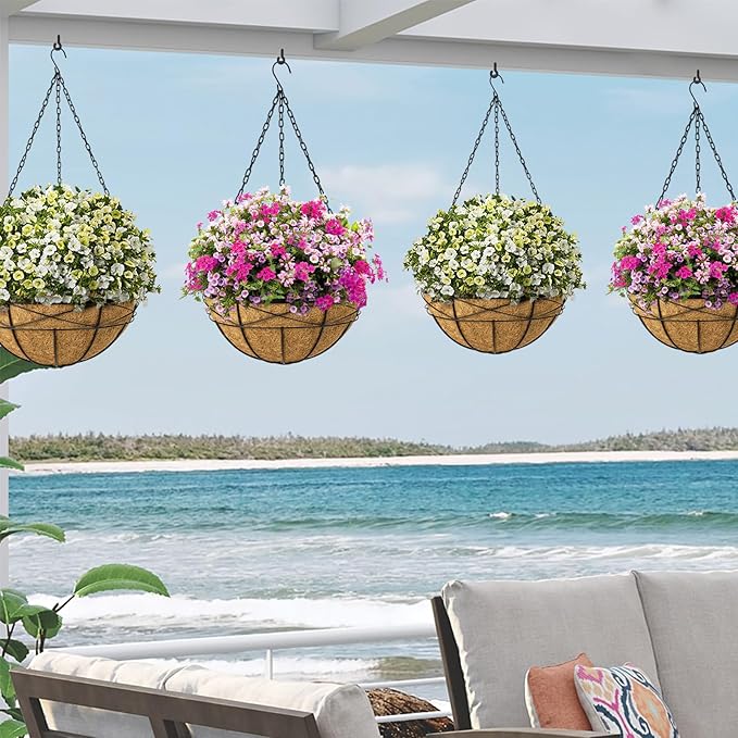 4 Pack 20 Inch Hanging Planters Baskets for Outdoor Plants Extra Large Deep Hanging Baskets with Natural Coconut Liner Flower Pots for Porch Balcony Garden Decor