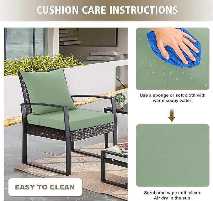 Outdoor Chair Cushions, Waterproof Outdoor Cushions for Patio Furniture w/Fade-Resistant, Removable & Machine-Washable Covers, 19x19 Inch, Ideal for Seat in Gardens/Porch – Set of 1/2/4, Sage Green