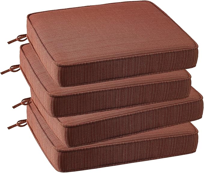 Outdoor Square Corner Seat Cushion, 18.5"x16"x3", Set of 4, Non Slip Seat Cushion Pads with Removable Cover for Patio Furniture, Garden Yard Lawn, Dark Yellow Tan Stripe