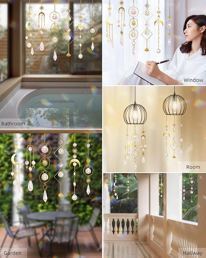 6 Pack Crystal Suncatcher,Hanging Sun Catchers with Crystals, Colorful Crystals Suncatchers Rainbow Prisms for Windows Christmas Tree Home Wedding Party Car Indoor Outdoor Garden Decor