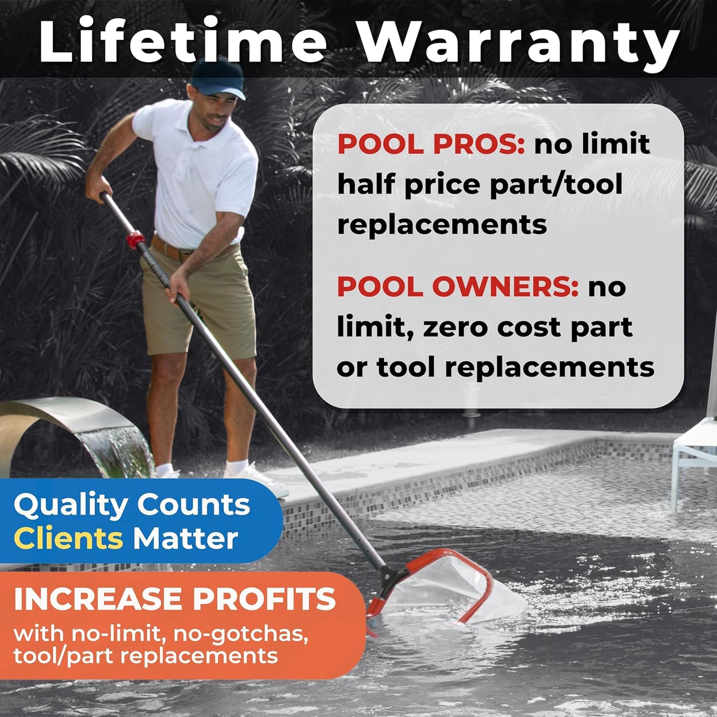 ProTuff 13" Silt Net Pool Skimmers for PROS – 6 Pack – “490 Promise” Unlimited, Unconditional Replacement – Ultra-Durable Ultra-Fine Net for Silt – Heavy-Duty Aluminum Frame & EZ-Clip Pole Attachment