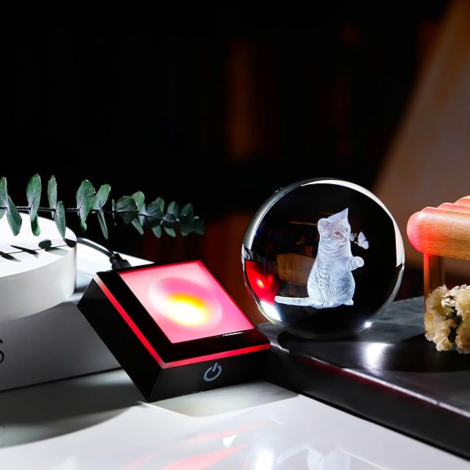 3D Cat Crystal Ball Cat Lover Gifts for Women 3D Cat Figurines Home Decor Cat Collectibles Snow Globes Gift for Girl Cat Lamp for Bedroom Unique Cat Gifts for Her