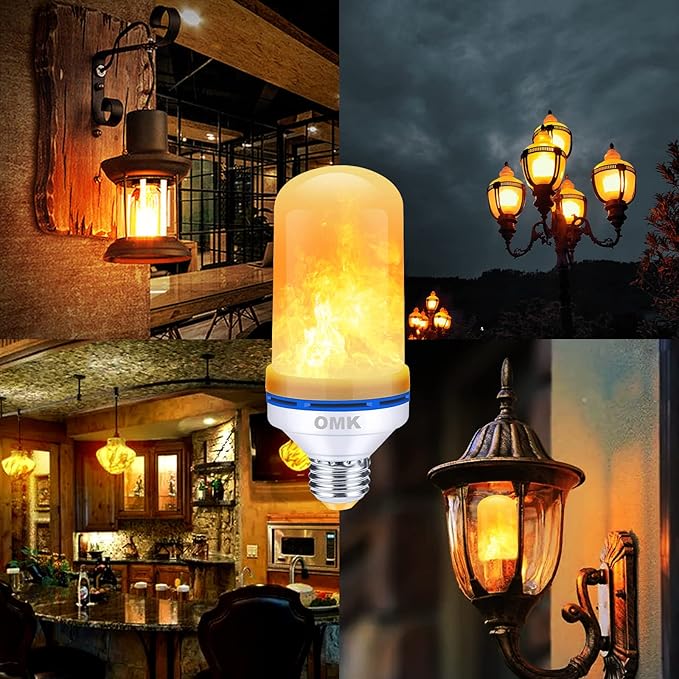 OMK Christmas Decorations Flame Light Bulbs, LED【Upgraded 2 Pack 】 4 Types Lighting Flickering Decorative Lamps for Porch, Yard, Party, Indoor, Outdoor Christmas Gifts