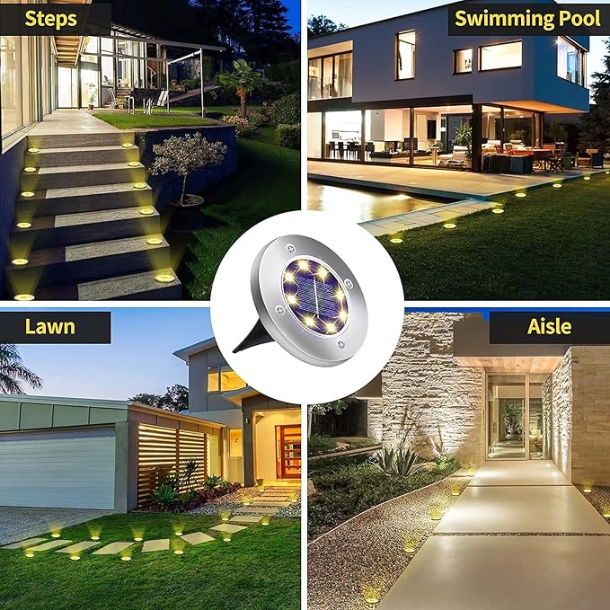 Aogist Solar Ground Lights 12 Packs, 8 LED Solar Garden Lights, Waterproof Outdoor Solar Disk Lights, In-ground Outdoor Landscape Lights for Pathway Yard Walkway Patio Lawn Path (Warm White)