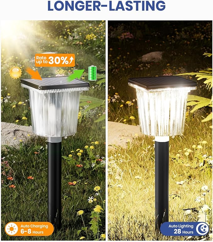Super Bright Solar Pathway Lights Outdoor Powered,Adjustable Warm&Cool White,Waterproof IP65 Garden Decor Landscape Lighting Outside for Yard/Patio/Walkway/Driveway/Landscape (Obsidian Black, 4 Pack)