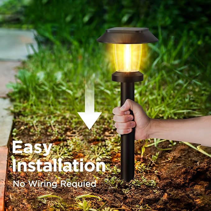 Solar Pathway Lights Outdoor - 10 Pack Solar Powered Garden Lights Waterproof, Decor Landscape Lighting with Three Lighting Modes for Yard, Lawn, Walkway, Driveway, Warm White