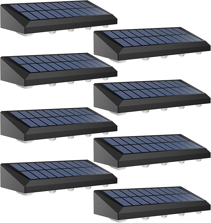 Solar Fence Lights Outdoor Waterproof IP65, 8 Pack Fence Lights Solar Powered 60 Lumens Auto On/Off Step Wall Lights Outside Decorations for Yard, Porch, Patio, Stairs, Pool, Deck, Garden-White Light