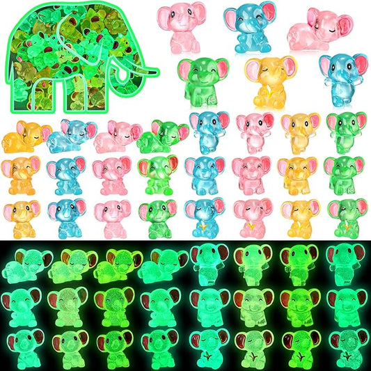 96 Pcs Luminous Resin Mini Elephant Animals Miniature Elephant Figurines Glow in The Dark Garden Accessories Moss Landscape DIY Terrarium Ornament for Garden Dollhouse Decoration (Classic)