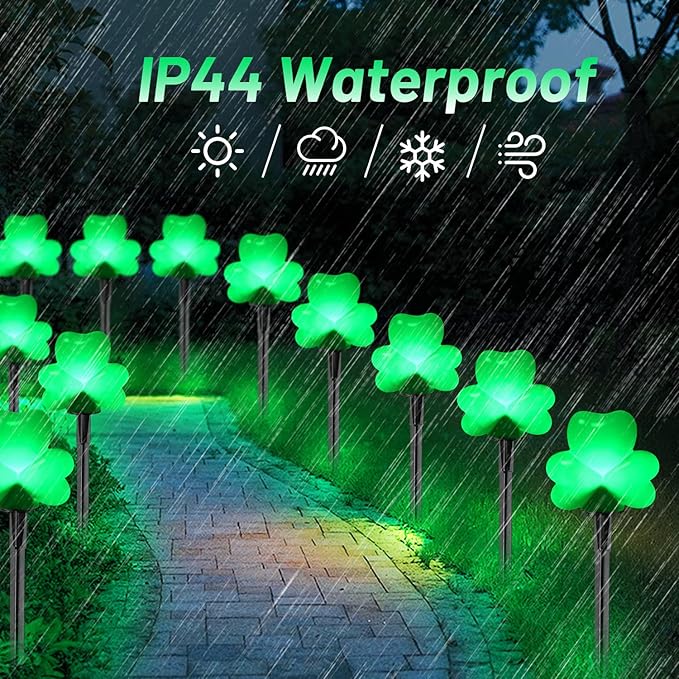 2 Sets 4 Pack St. Patricks Green Shamrock Pathway Lights Outdoor for St. Patricks Day Decorations, C7 LED Green Lucky Clover Garden Lights Waterproof, UL Certified for Lawn Yard Walkway Decor, Plug In