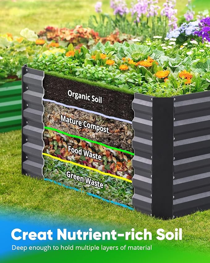 Quictent Galvanized Raised Garden Bed 6x3x2 Ft Metal Planter Box Bottomless for Backyard Outdoor, Include 1 pc Tomato Cage (Dark Gray)