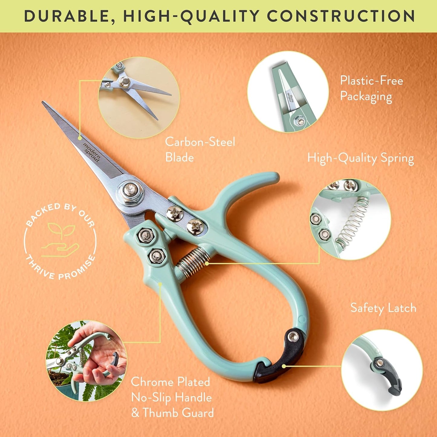 Modern Sprout Pruning Shears - Herb Snipping Scissors- Lightweight Gardening Tools W/Easy Lock - Flower Cutter Garden Shears - Carbon Steel Blade + Reusable Holster (Chartreuse, 1-Pack)