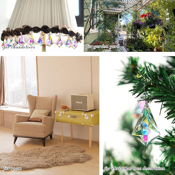 50mm Sun Catchers with Crystals, 10 Pcs Hanging Crystals Suncatchers for Windows, Colored Horns Crystals Prisms,Glass Pendant Suncatchers for Chandeliers, Garden, Christmas Tree Decor