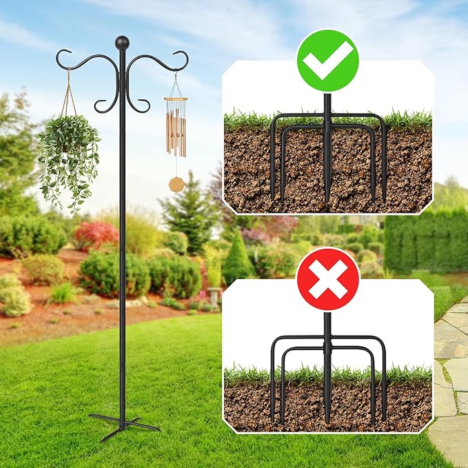 2 Pack 76 Inch Adjustable Double Shepherds Hooks for Outdoor Heavy Duty, Two Sided Garden Bird Feeder Pole for Hanging Plant Baskets, Solar Lights, Weddings Decor