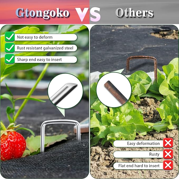 Gtongoko 120 Pack Galvanized Landscape Staples Garden Stakes Plant Cover Stakes 6 Inch 11 Gauge Lawn Staples Fence Stakes Ground Stakes for Landscaping Securing Weed Barrier Fabric