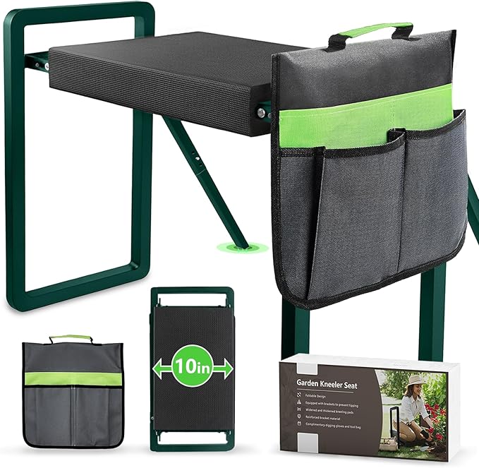 seasky Foldable Garden Kneeling and Seat,Anti-Tipping Garden Stool Widened Thick Soft Kneeling Pad, Heavy Duty Gardening Stool with Garden Tool Bag,Gardening Gift for Women(Without Gloves)