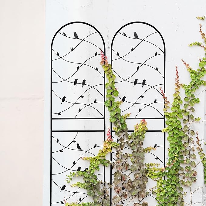 Metal Garden Trellis Rustproof Trellis for Climbing Plants Outdoor Flower Support Bird Deco (Black-4 Pack, 71"x19.7")