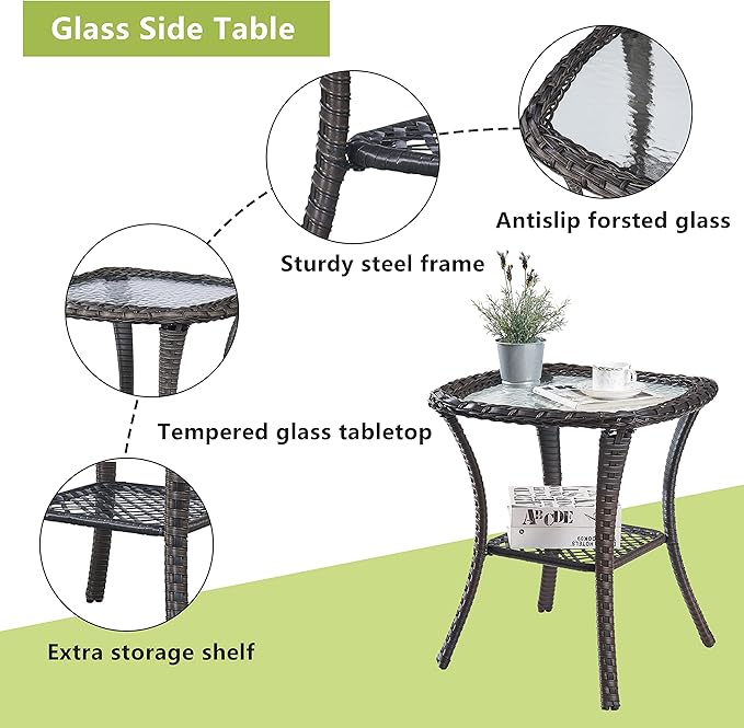 Outdoor Wicker Patio Furniture Set - 5 Pieces Rattan Patio Conversation Set with 2 Rocking Swivel Chairs,2 Ottomans and 1 Side Table for Porch Deck Backyard Garden(Mixed Grey/Grey)