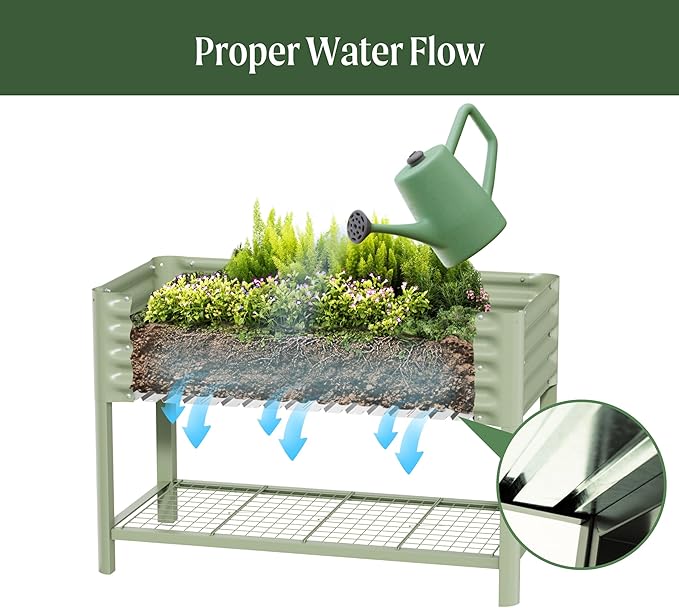 Elevated Raised Garden Bed-V Series, 2' x 4' Garden Beds with Legs & Storage Rack for Patio Porch, 700 Lbs Weight Capacity, Outdoor Planter Boxes for Gardening Herbs Vegetables Flowers, Olive Green