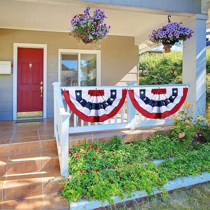 USA Pleated Fan Flag American US Bunting Flag Patriotic Half Fan Banner Flag with Canvas Header and Brass Grommets for 4th of July Memorial Day Indoor Outdoor Decoration (14, 1.5x3 Feet)