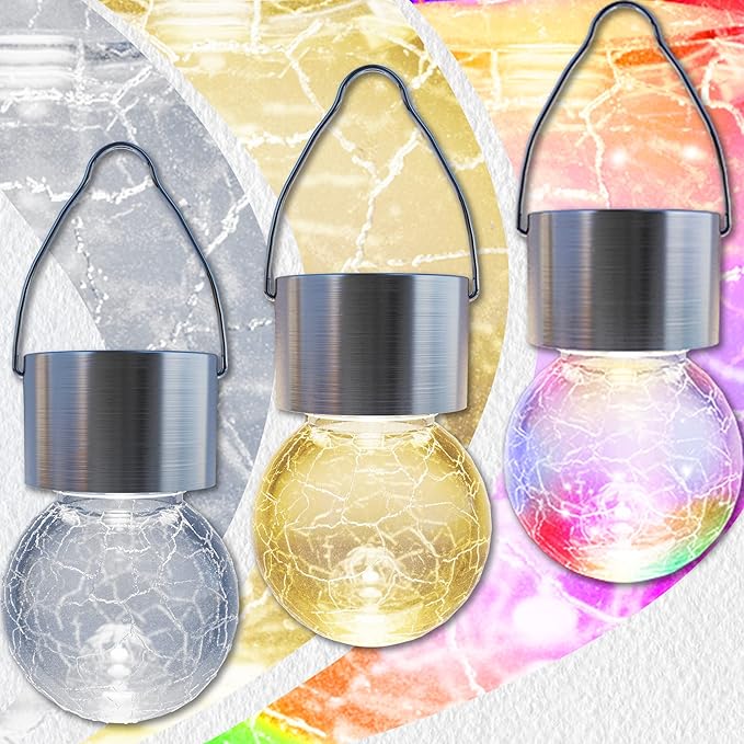 GIGALUMI 12 Pack Solar Outdoor Lights, Solar Hanging Lights for Christmas Decoration-Cracked Glass Solar Lights Outdoor Waterproof for Garden, Yard, Fence, Tree(Cold White)