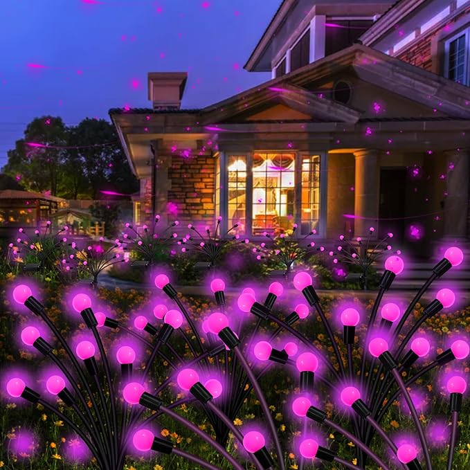 Solar Garden Lights Outdoor, 2 Pack 20 LED Solar Pink Firefly Lights Waterproof, Sway by Wind, Solar Swaying Light for Yard Patio Backyard Garden Planter Flower Bed Pathway Outdoor Decoration