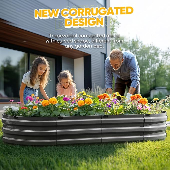 KING BIRD Raised Garden Bed Kit 2025 Upgraded Quick-Setup Galvanized Planter Garden Box Outdoor for Gardening, Vegetables, Flowers, 74x36x12 in, Dark Grey 2PCS